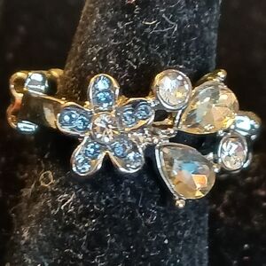 Paparazzi Silvertone and Blue Floral Stretch Ring